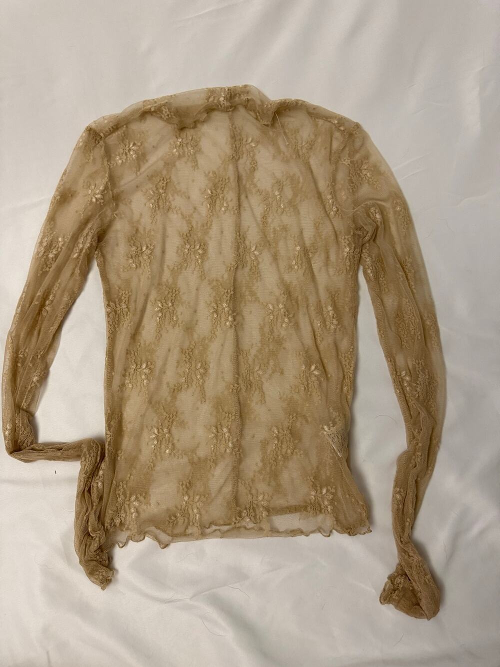 Ryu Beige Floral Lace Mock-Neck Top Medium